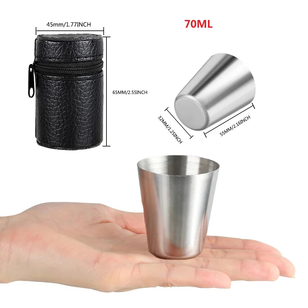 4/6 pçs conjunto ao ar livre prático viagem copos de aço inoxidável mini conjunto óculos para uísque vinho com caso portátil drinkware 30/70ml