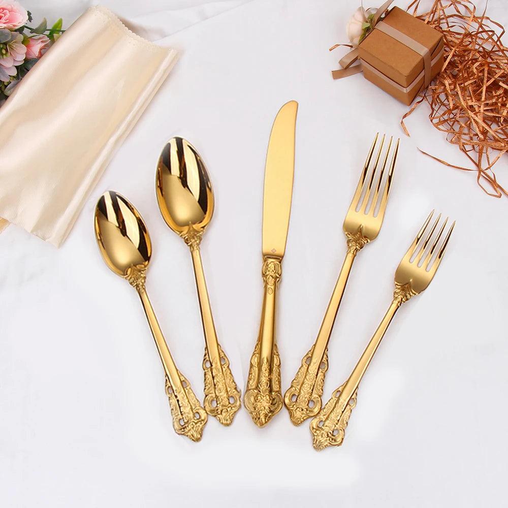 Conjunto de Talheres 30 Peças Decorado Banhado a Ouro - Casas Carol