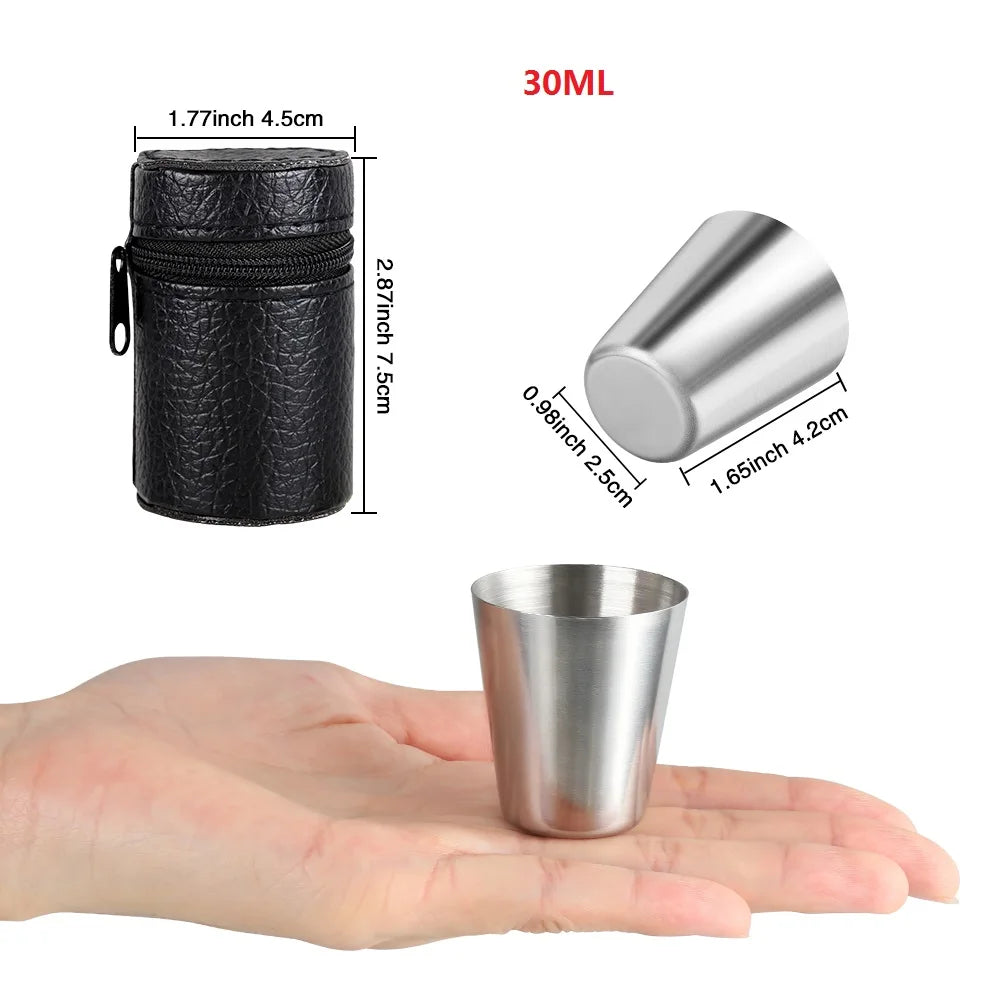 4/6 pçs conjunto ao ar livre prático viagem copos de aço inoxidável mini conjunto óculos para uísque vinho com caso portátil drinkware 30/70ml