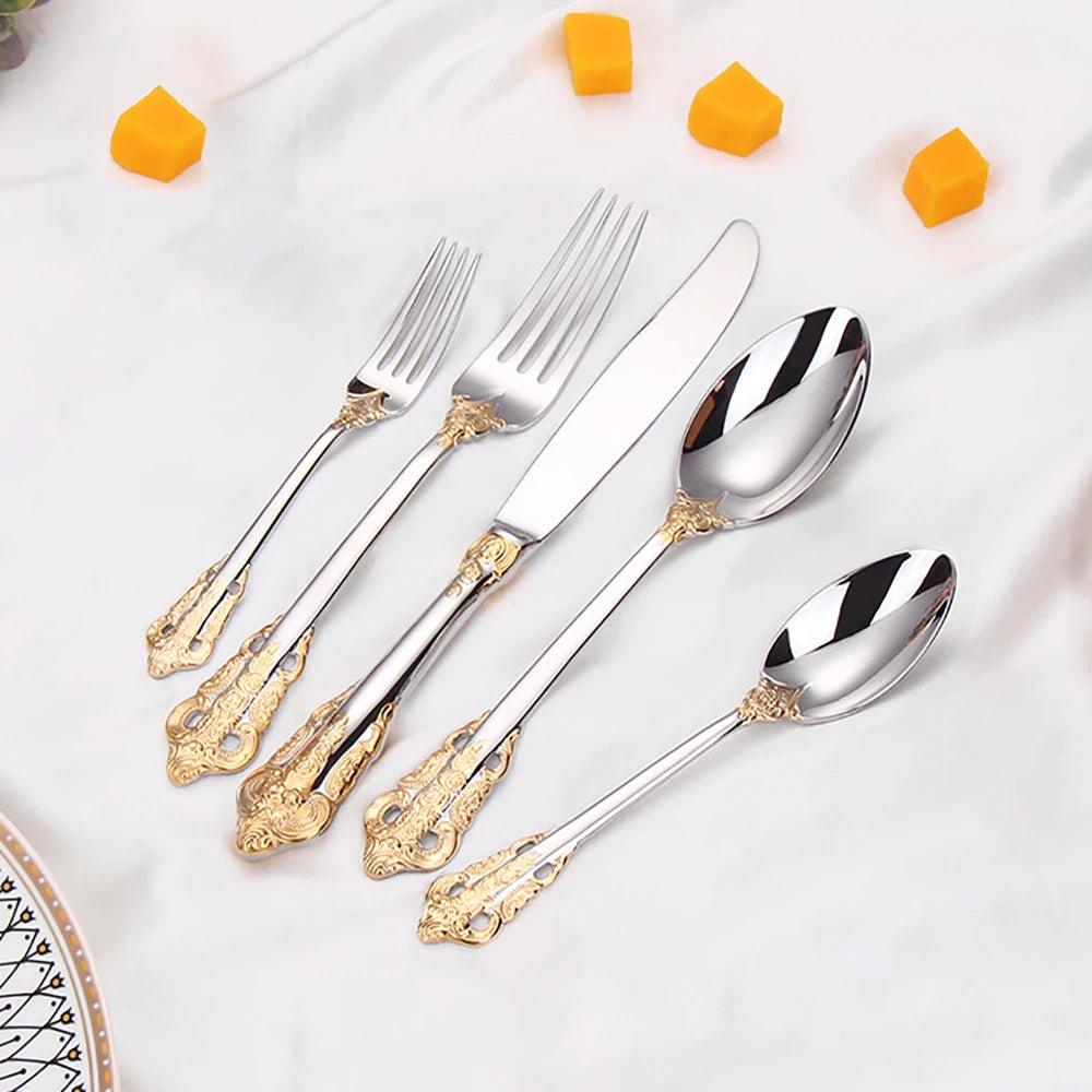 Conjunto de Talheres 30 Peças Decorado Banhado a Ouro - Casas Carol