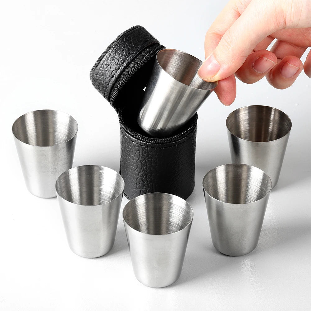 4/6 pçs conjunto ao ar livre prático viagem copos de aço inoxidável mini conjunto óculos para uísque vinho com caso portátil drinkware 30/70ml